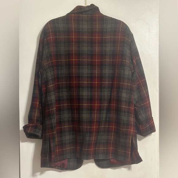 Vintage Burgundy Green Plaid Womens Button-down Blazer Jacket - Picture 3 of 5
